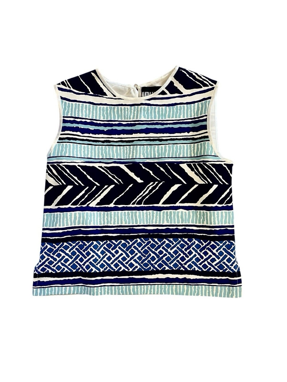 NWT Womens Natalia Romano Blue Print Sleeveless Jersey Knit Tank Top Shirt Large